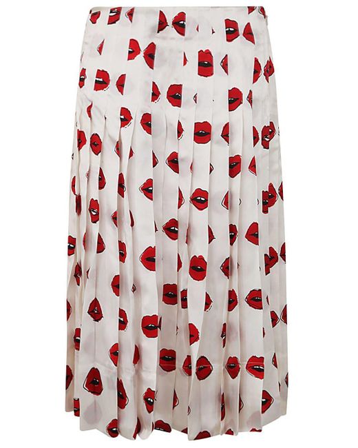 Khaite Red Tudi Lip-print Pleated Skirt