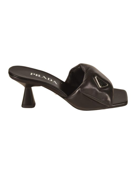 Prada Black Logo Plaque Embossed Sandals