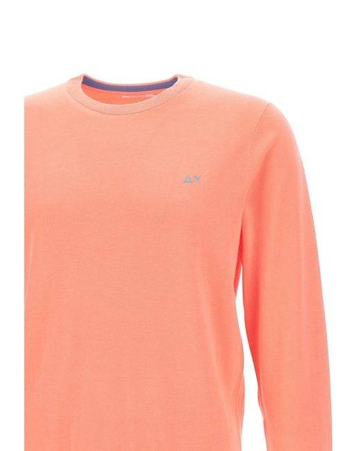 Sun 68 Pink Round Elabow Fancy Cotton Sweater for men