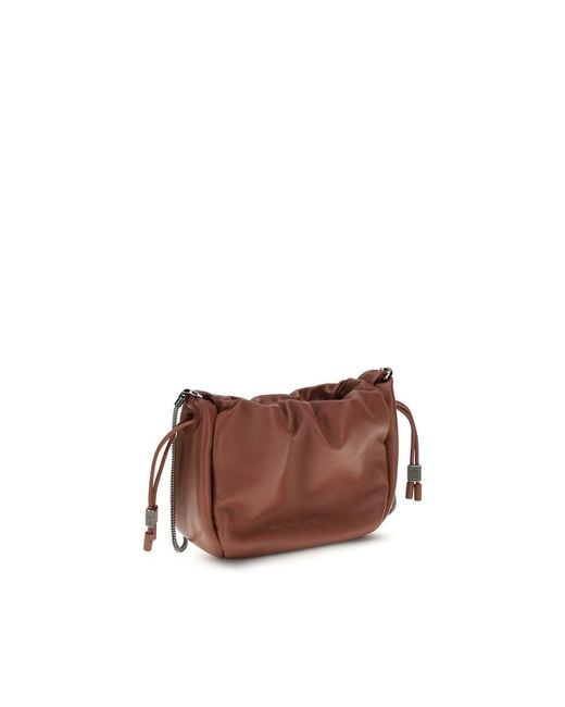 Brunello Cucinelli Brown Calf Leather Bos Taurus Shoulder Bag