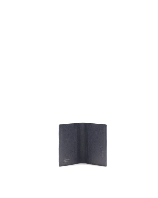Ferragamo Blue Gancini Card Holder Calf Leather Bos Taurus Wallet for men
