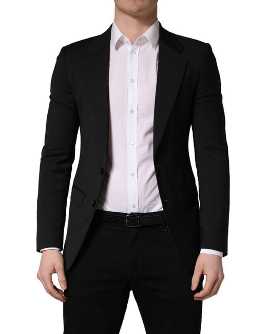 Dolce & Gabbana Black Polyester 2 Buttons Suit Jacket Elastane Wool for men