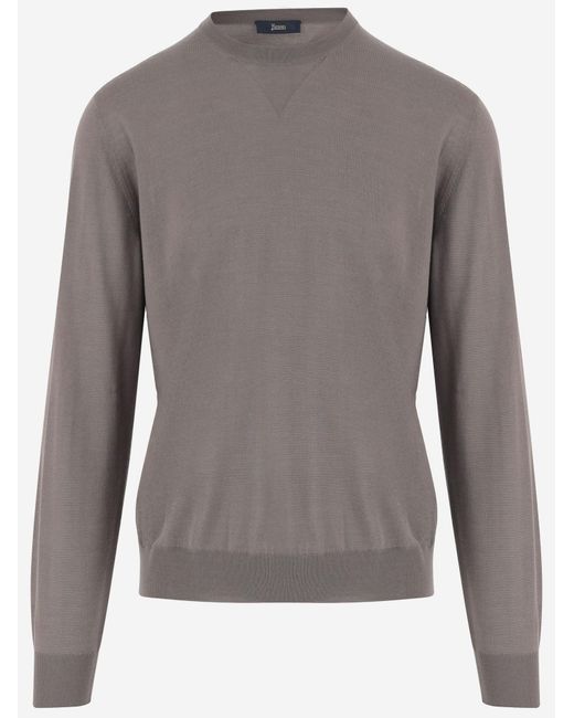 Herno Gray Wool And Silk Knit Sweater Virgin for men