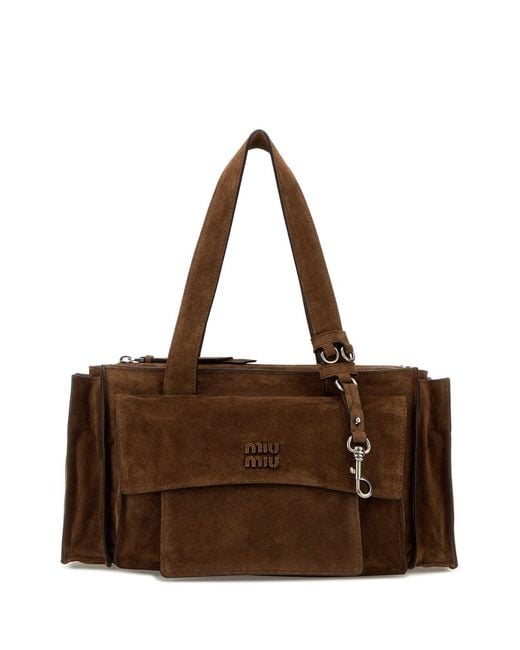 Miu Miu Brown Suede Utilitaire Shopping Bag