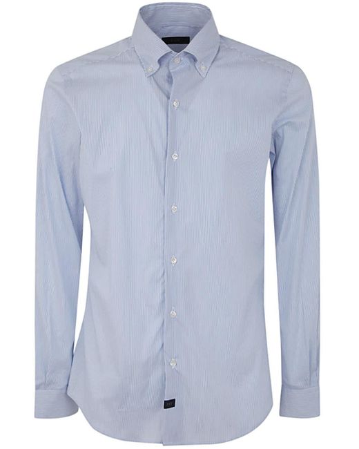 Fay Blue New Button Down Stretch Popeline Striped Shirt for men