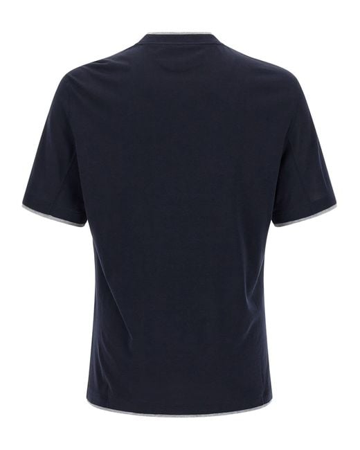 Brunello Cucinelli Blue Double Layer T-Shirt for men