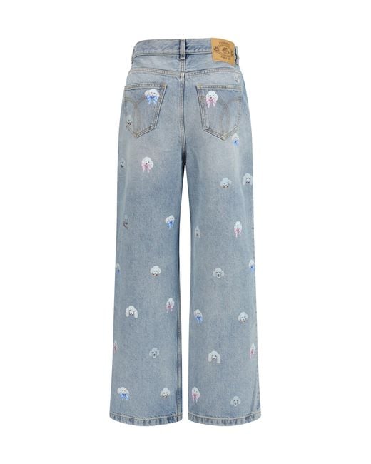 Fiorucci Blue Poodle-Print Baggy Jeans Cotton