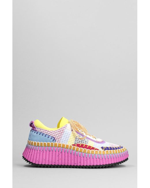 Chloé Pink Nama Sneakers In Multicolor Cotton