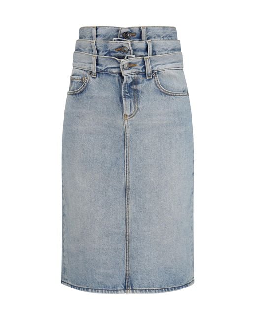 Fiorucci Blue Midi Denim Skirt With Triple Layer Cotton