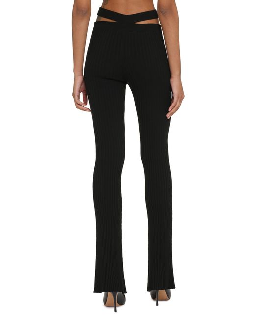 ANDREADAMO Blue Ribbed Knit Flared Trousers Viscose