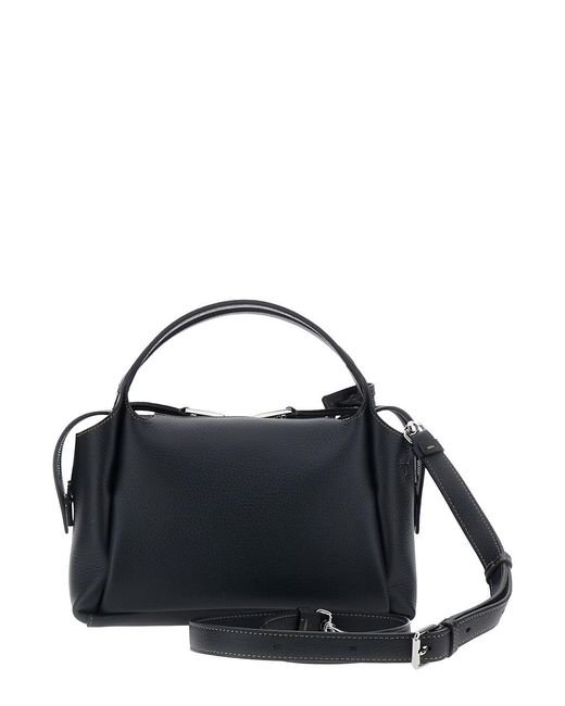 Tod's Black Shoulder Bag Calf Leather With T Plaque