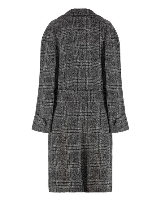 Balenciaga Black Wool Long Coat With Check Motif