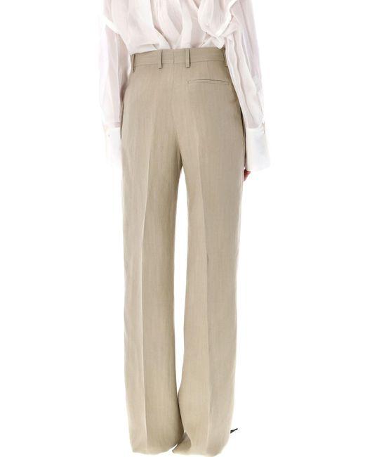 Ferragamo Natural Linen Blend Tailored Trousers