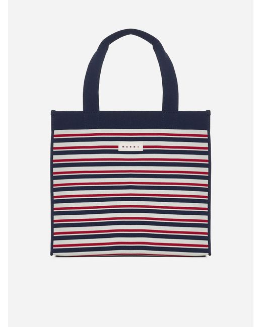 Marni Blue Striped Canvas Medium Shopping Bag