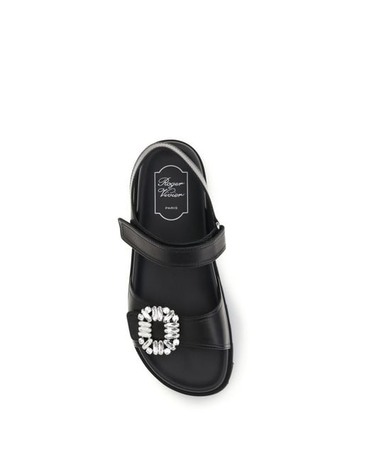 Roger Vivier Black Leather Sandals With Crystal Buckle