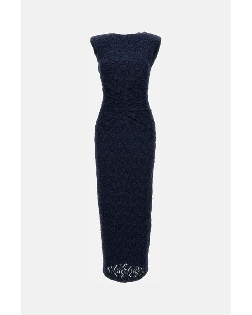 ROTATE BIRGER CHRISTENSEN Blue Long Sleeveless Fitted Midi Dress With Textured Detailing