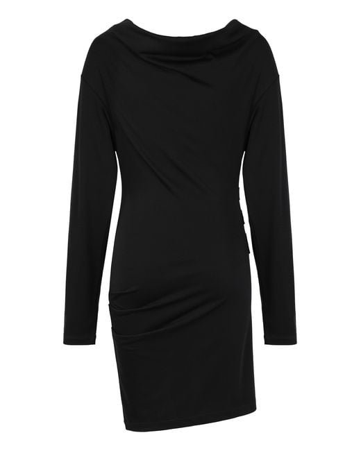 Max Mara Black Mini Draped Dress Wool