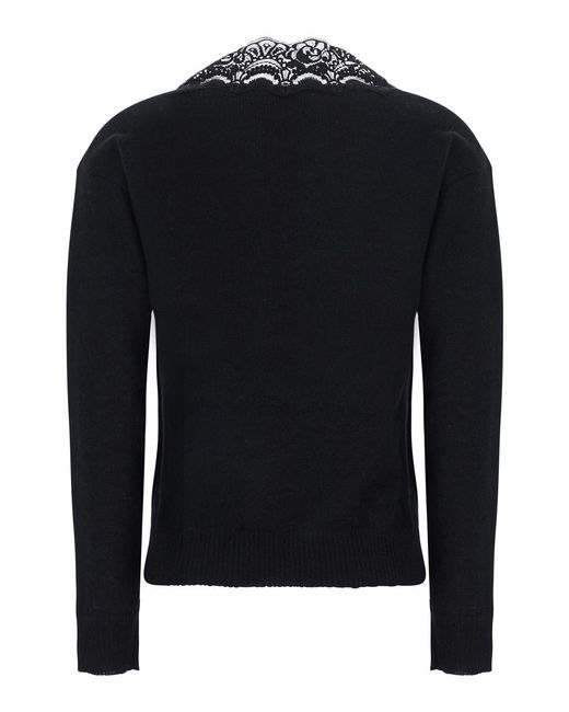 Jucca Black Lace Detail V-Neck Top Alpaca
