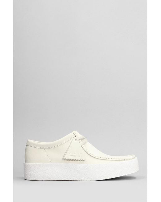 Clarks Wallabee Cup Lace Up Shoes In White Nubuck for men