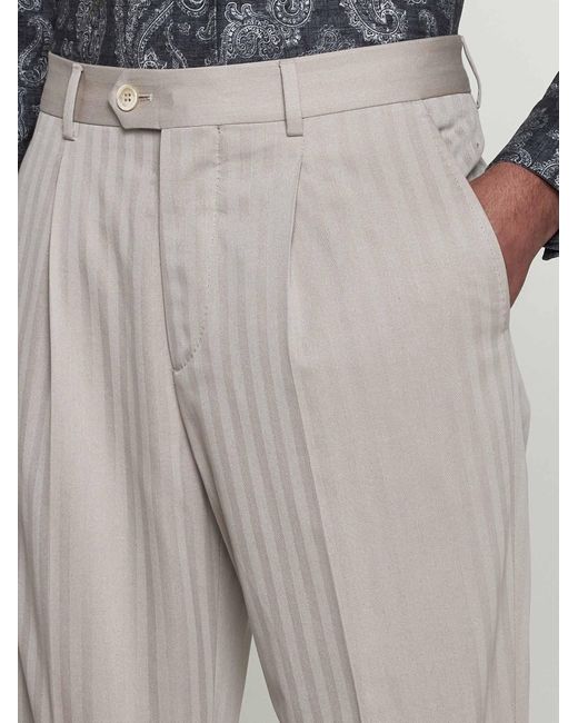 Brunello Cucinelli White Cotton And Silk Trousers for men