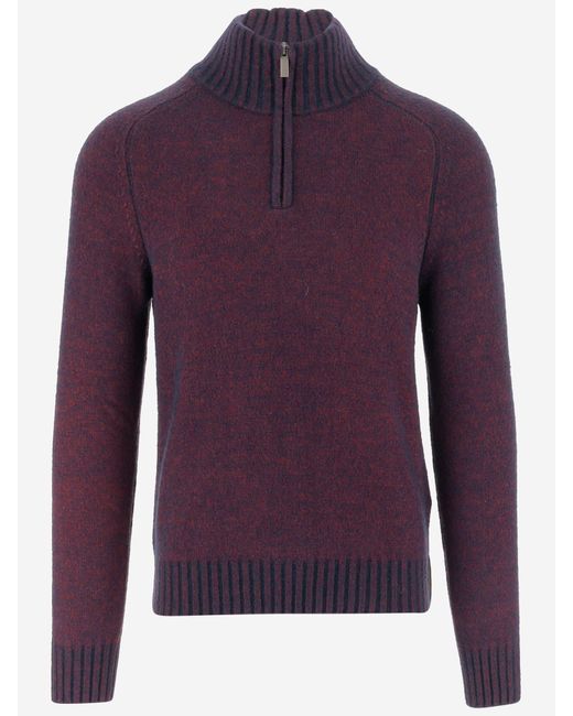 K-Way Purple Wool Blend Sweater With Zipper for men