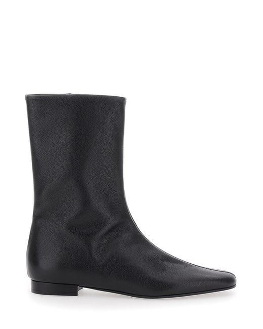 Totême Black Ankle Boots With Pointed Toe Leather