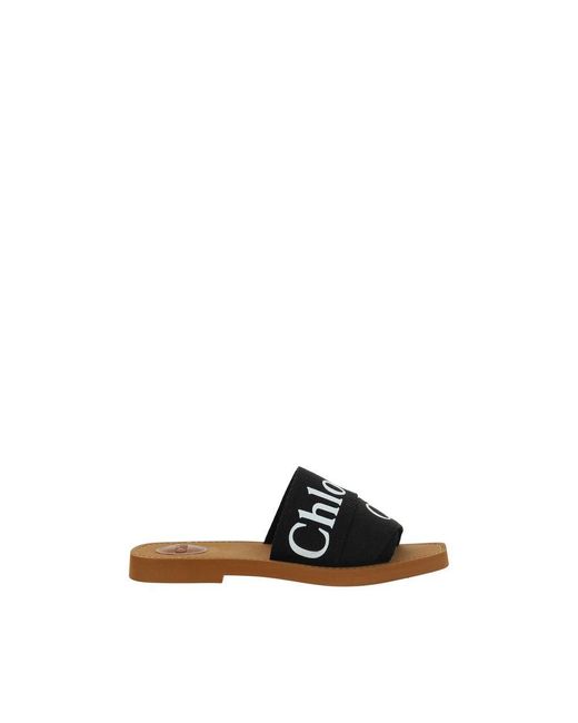 Chloé Black Cotton Flat Sandals