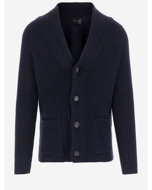 Tagliatore 0205 Blue Jackson Stretch Wool Cardigan for men
