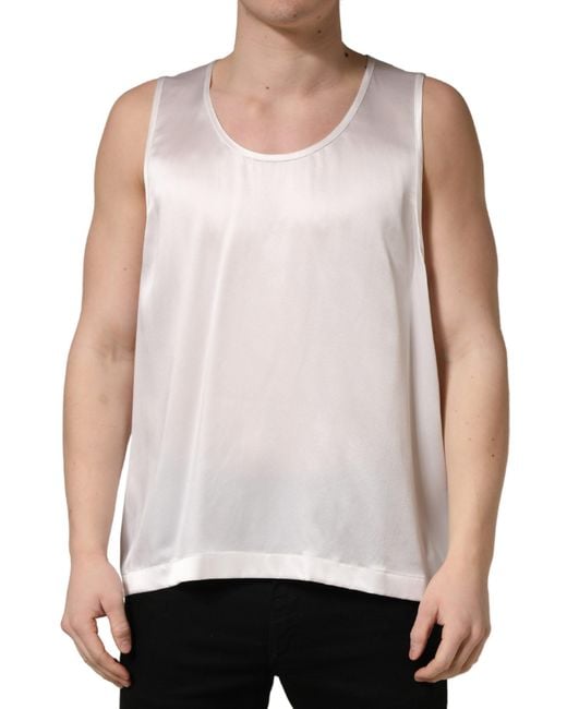 Dolce & Gabbana White Satin Polyester Sleevelesstank T for men
