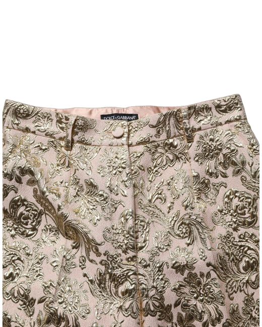 Dolce & Gabbana Natural Jacquard Floral Lamé Crop Trouser Pants
