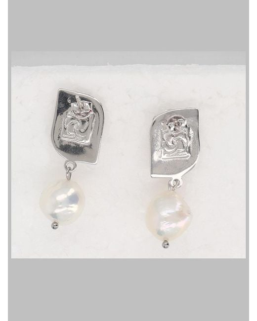 Magda Butrym White Drop Earrings Rose Rhodium