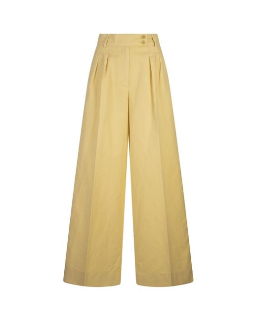 Aspesi Yellow Ginger Linen And Cotton Palazzo Trousers