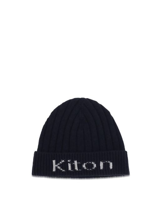 Kiton Blue Wool Beanie Hat Ovis Aries E Hairbands for men