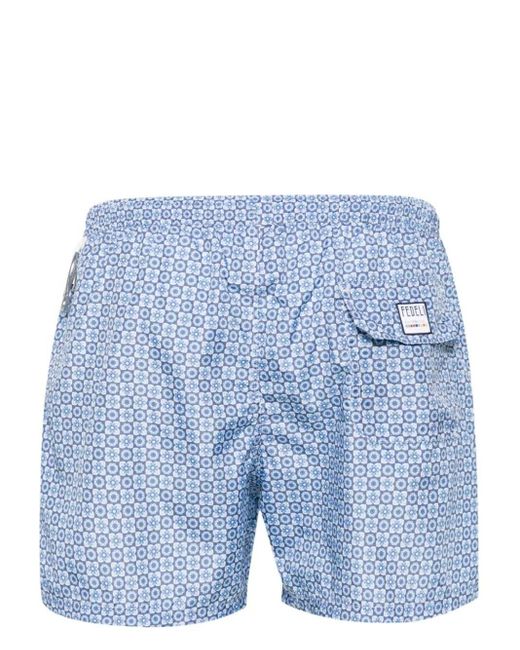 Fedeli Blue Swim Shorts With Flower Pattern for men