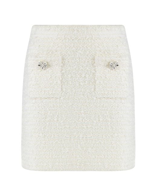 Self-Portrait White Knitted Mini Skirt Cotton