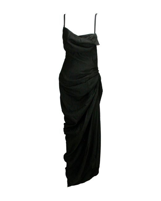 Jacquemus Synthetic Asymmetric Draped Midi Dress in Black | Lyst