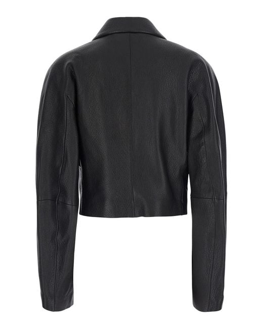 Rohe Black Cropped Leather Jacket Lamb Coat