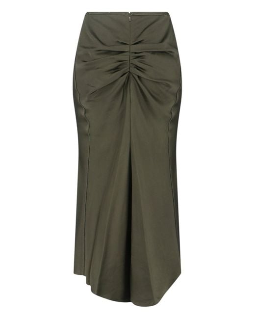 Victoria Beckham Green Draped Midi Skirt With Hemline