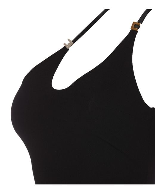 Elisabetta Franchi Black Jersey Body With Asymmetrical Neckline