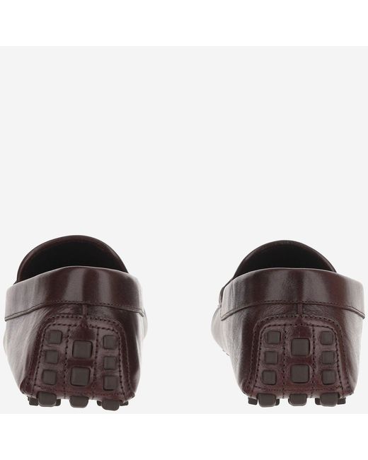 Gucci Brown Leather Loafers With Logo Emblem Calfskin for men