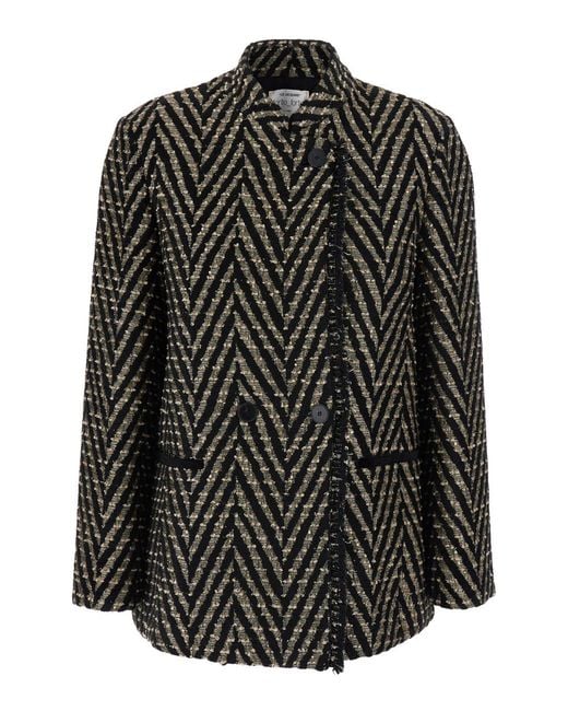 Forte_forte Black Jacket With Chevron Motif Acrylic Coat