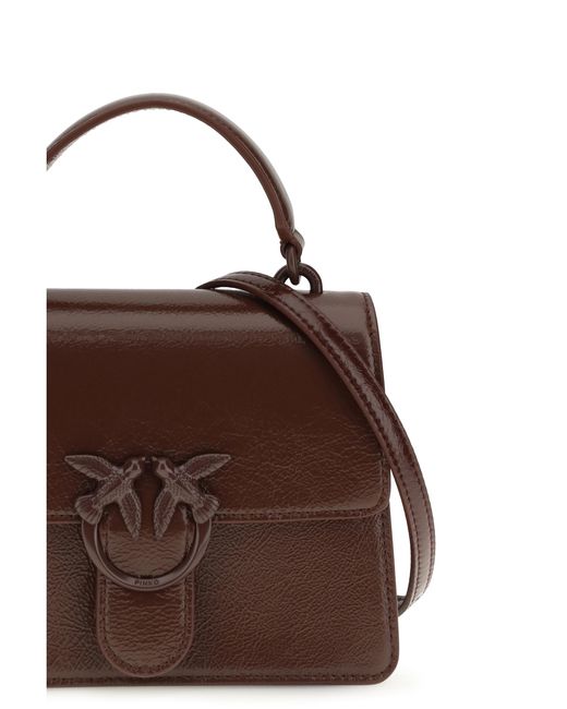 Pinko Brown Shiny Leather Love One Top Mini Handbag Goatskin/Hircus Goatskin Handbags