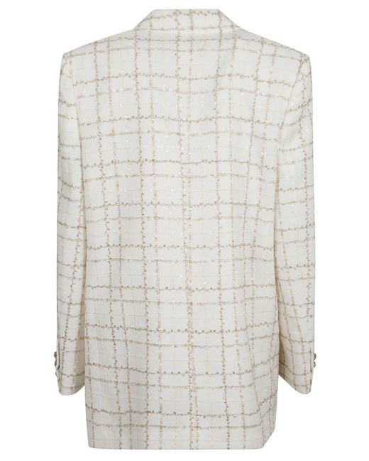 Alessandra Rich White Oversized Sequin Checked Tweed Jacket