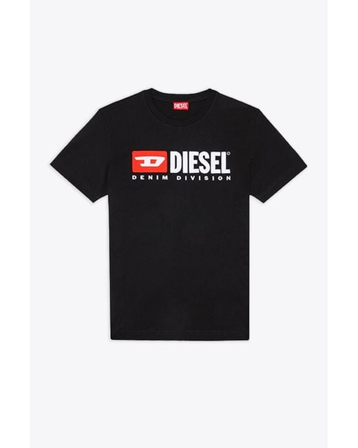 DIESEL T-diegor-div Black T-shirt With Maxi Logo Embroidery - T Diegor ...