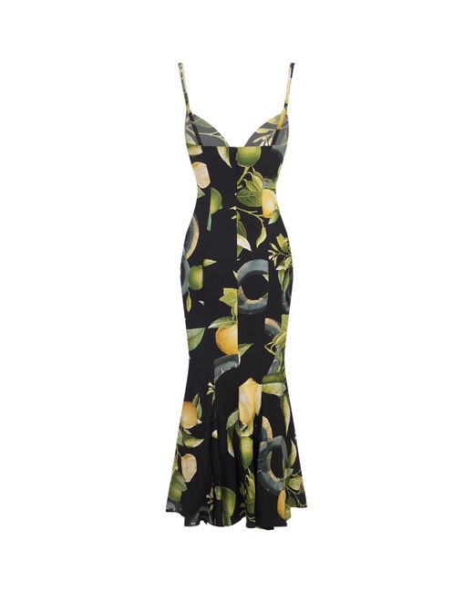Roberto Cavalli Green Dress With Straps And Lemon Print
