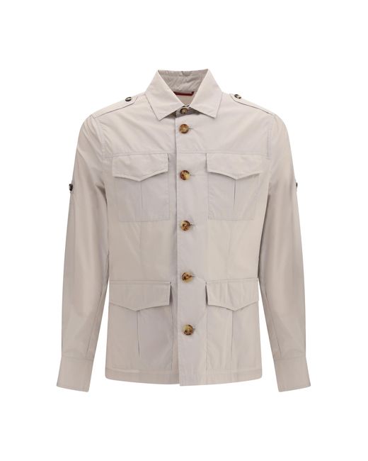 Brunello Cucinelli White Waterproof Jacket Cotton; Polyamide for men