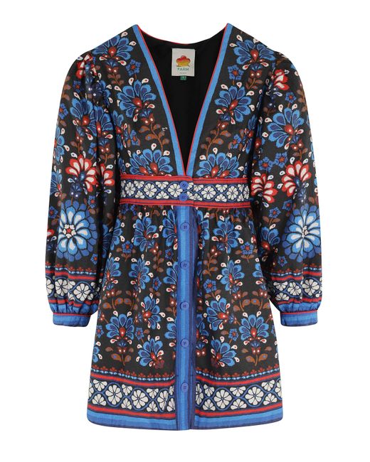 Farm Rio Blue Latina Scarf Mini Dress Abito
