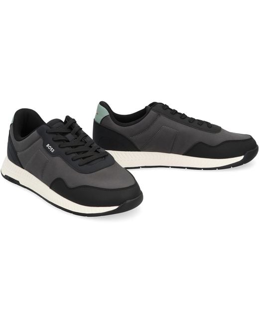 Boss Black Low-Top Sneakers With Leather Insert Polyurethane Trainers for men