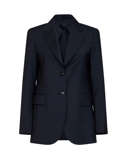 Max Mara Blue Single-Breasted Blazer Mstassenzi Virgin Wool Jacket