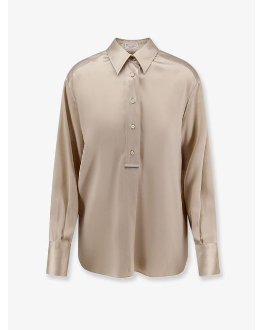 Brunello Cucinelli Natural Silk Shirt With Monili Detail